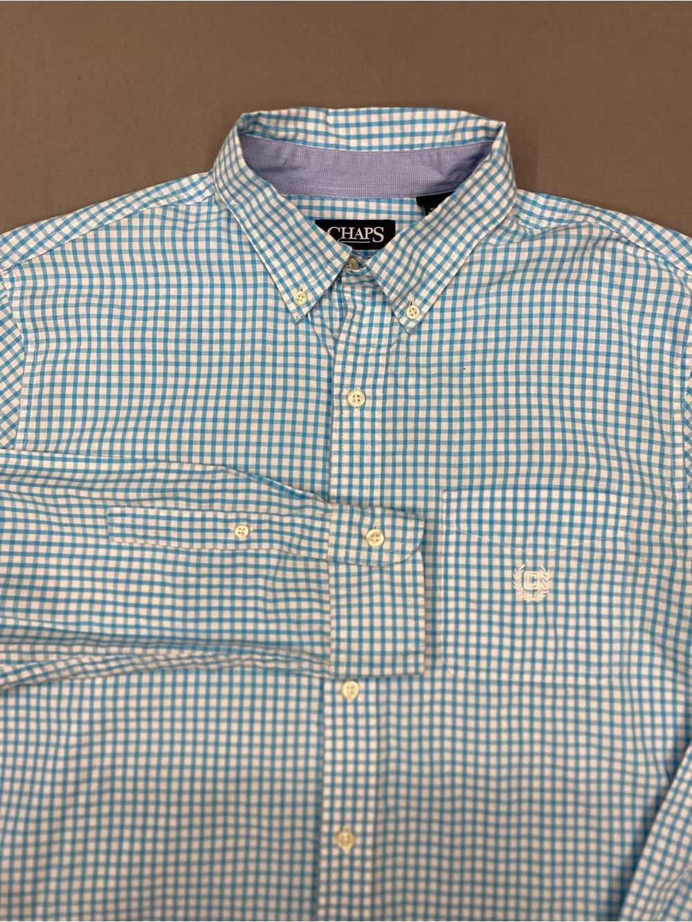 Chaps Men’s Light Blue and White Gingham Button-Down Shirt